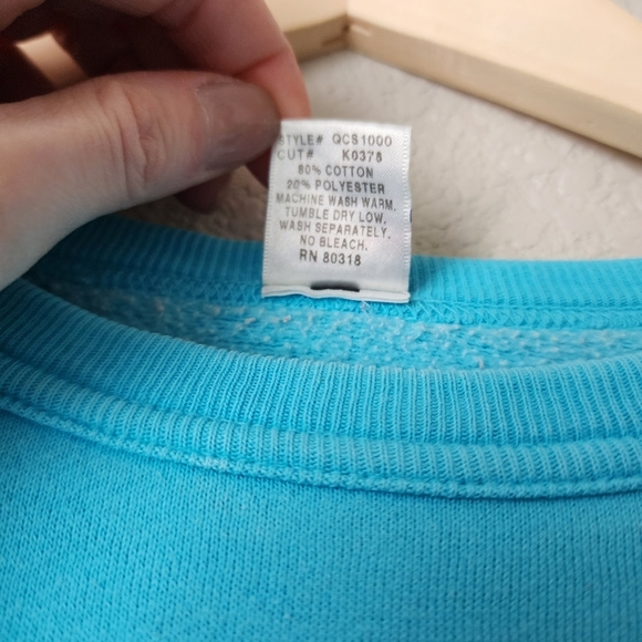 LUCKY BRAND x VINTAGE Y2K 2000s Stripe Sleeve crewneck logo Sweatshirt in blue M - Picture 4 of 8